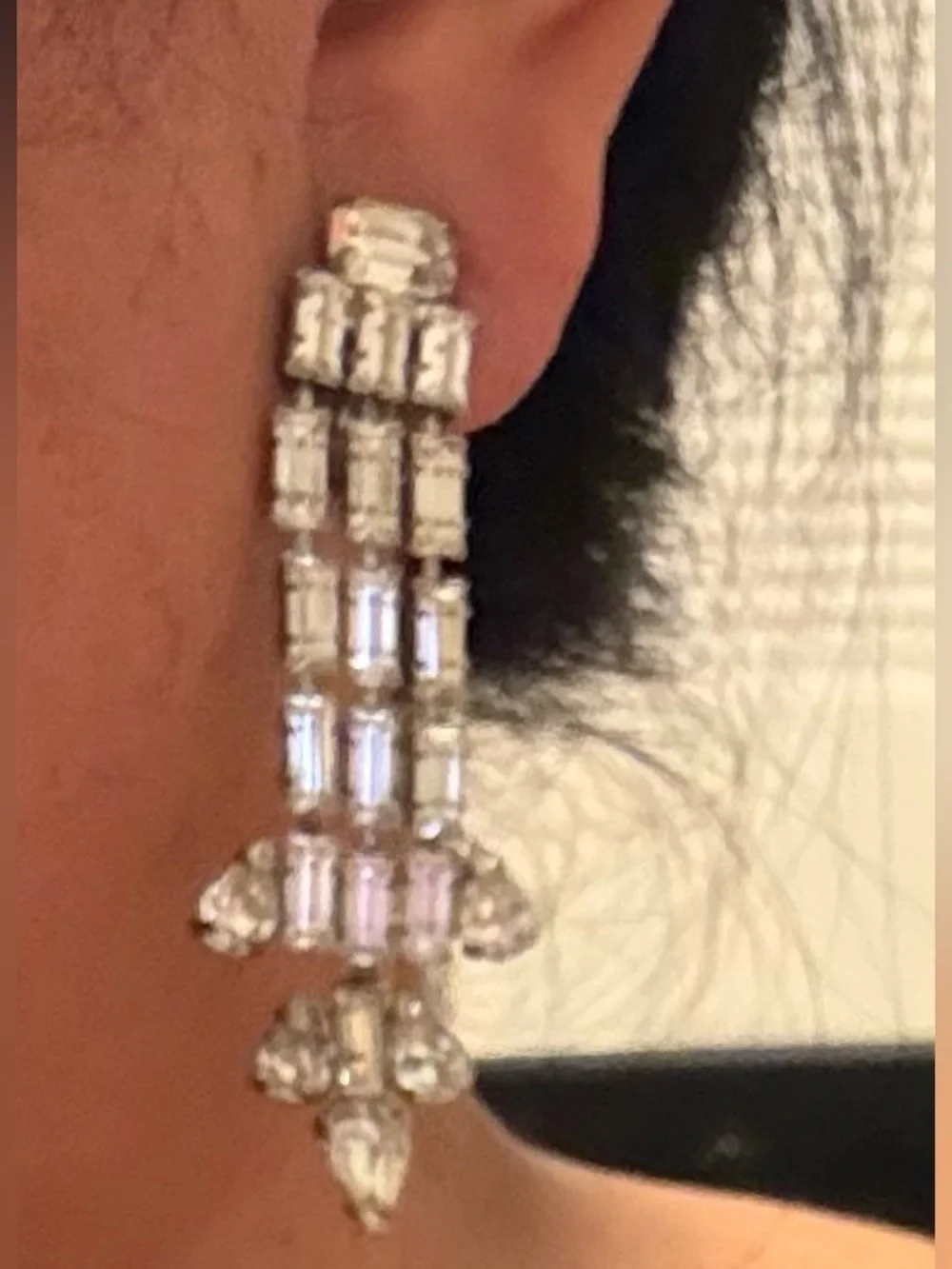 Vintage Silvertone Rhinestone Floral Dangle Earrings - Women Jewelry Statement